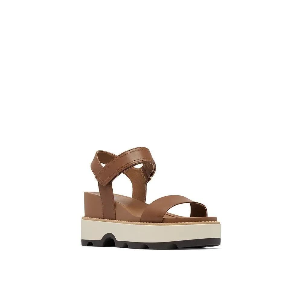 Sorel Joanie IV Y strap wedge leather sandals velvet tan blackened brown size 9